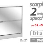 SCARPIERA SPECCHIO SLIM 2 ANTE 80*63*24 cm DOPPIA PROFONDITA SALVASPAZIO MODERNA