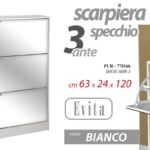 SCARPIERA SPECCHIO SLIM 3 ANTE 120*63*24cm DOPPIA PROFONDITà SALVASPAZIO MODERNA