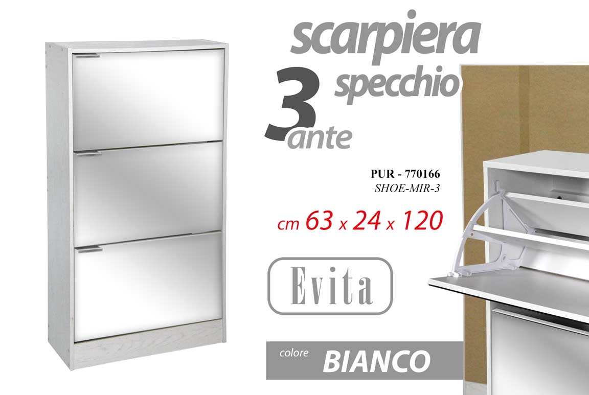 8025569770166 SCARPIERA SPECCHIO SLIM 3 ANTE 120*63*24cm DOPPIA PROFONDITà SALVASPAZIO MODERNA - immagine 1