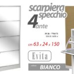 SCARPIERA SPECCHIO SLIM 4 ANTE 150*63*24cm DOPPIA PROFONDITà SALVASPAZIO MODERNA
