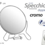 SPECCHIO INGRANDITORE DOPPIO BAGNO TRUCCO TONDO METALLO  2 FACCE 3X CROMO 17*19