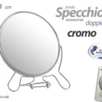 SPECCHIO INGRANDITORE DOPPIO 3X TONDO METALLO CROMO BAGNO TRUCCO 20*23 CM