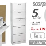 SCARPIERA SLIM 5 ANTE h180*63*24cm DOPPIA PROFONDITà SALVASPAZIO MODERNA BIANCA