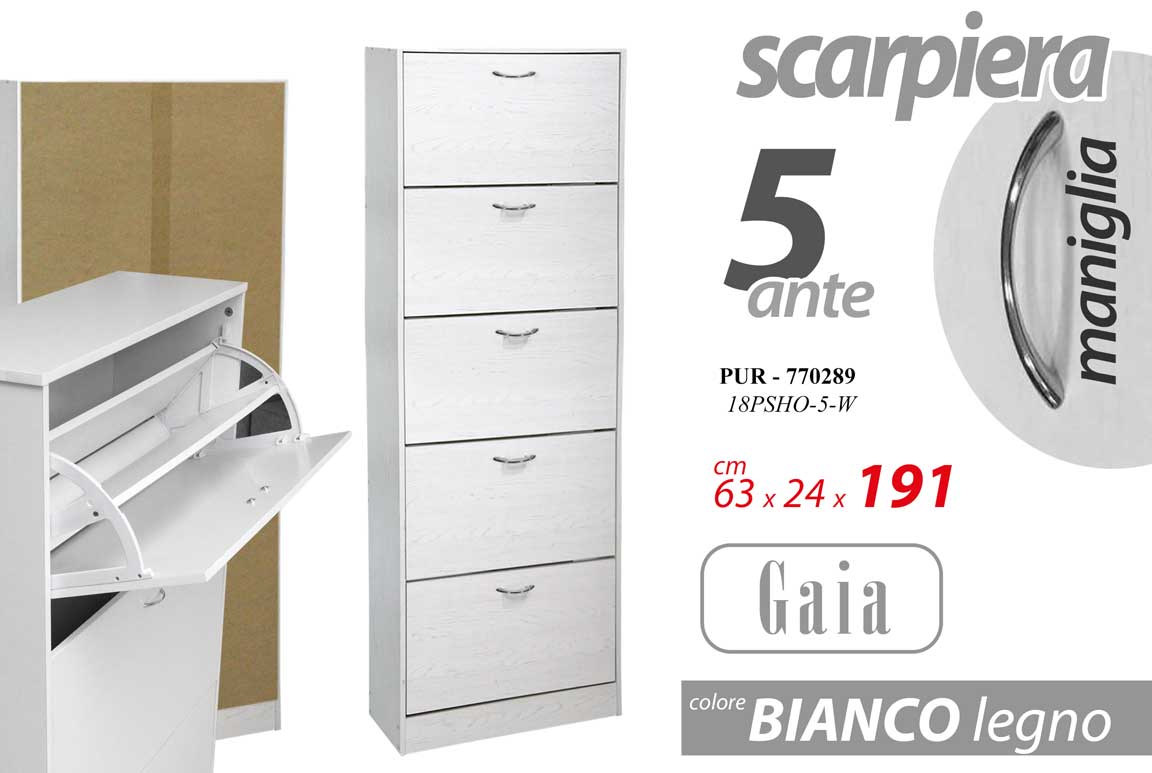 8025569770289 SCARPIERA SLIM 5 ANTE h180*63*24cm DOPPIA PROFONDITà SALVASPAZIO MODERNA BIANCA - immagine 1