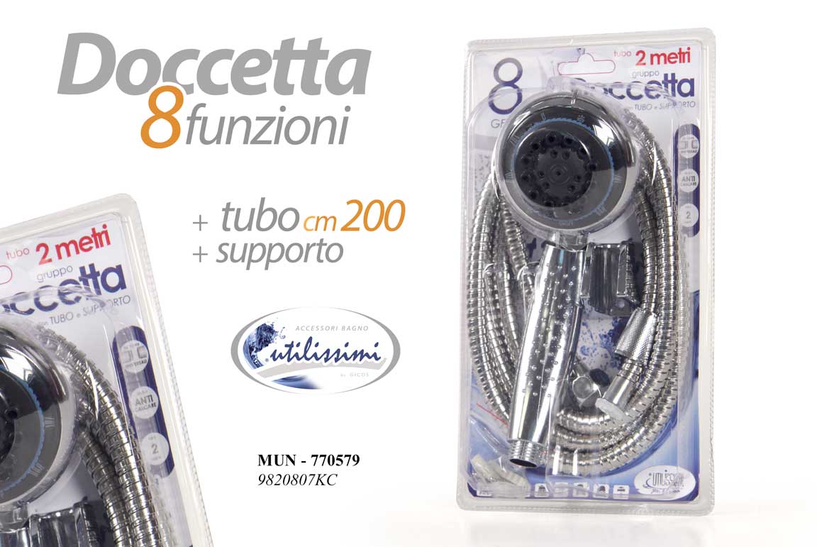 8025569770579 Doccetta 8 funzioni tubo flessibile supporto bagno multigetto cromo 200 cm - immagine 1