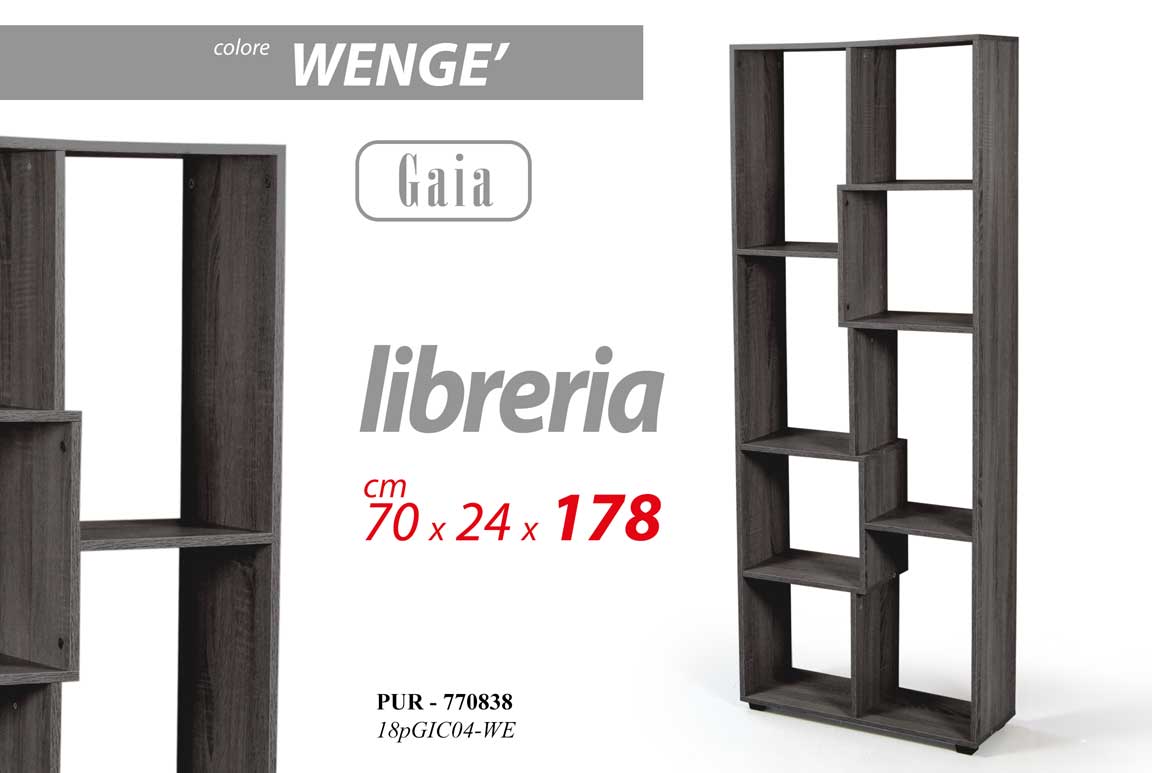 8025569770838 Libreria Scaffale MOBILE Design 8 Ripiani Casa Ufficio NERO Wengè 178*70*24 cm - immagine 1