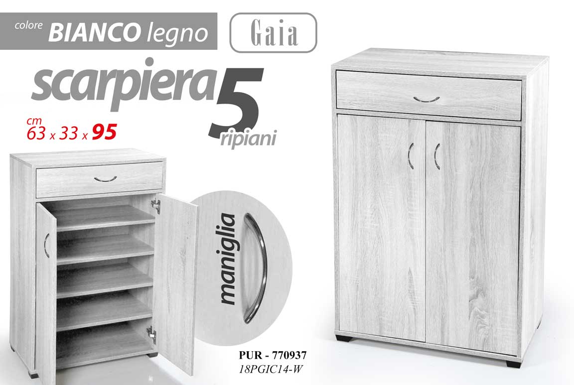 8025569770937 ARMADIO SCARPIERA 2 ANTE CASSETTO MOBILE RIPIANI ROVERE BIANCO LEGNO 95*63*33cm - immagine 1