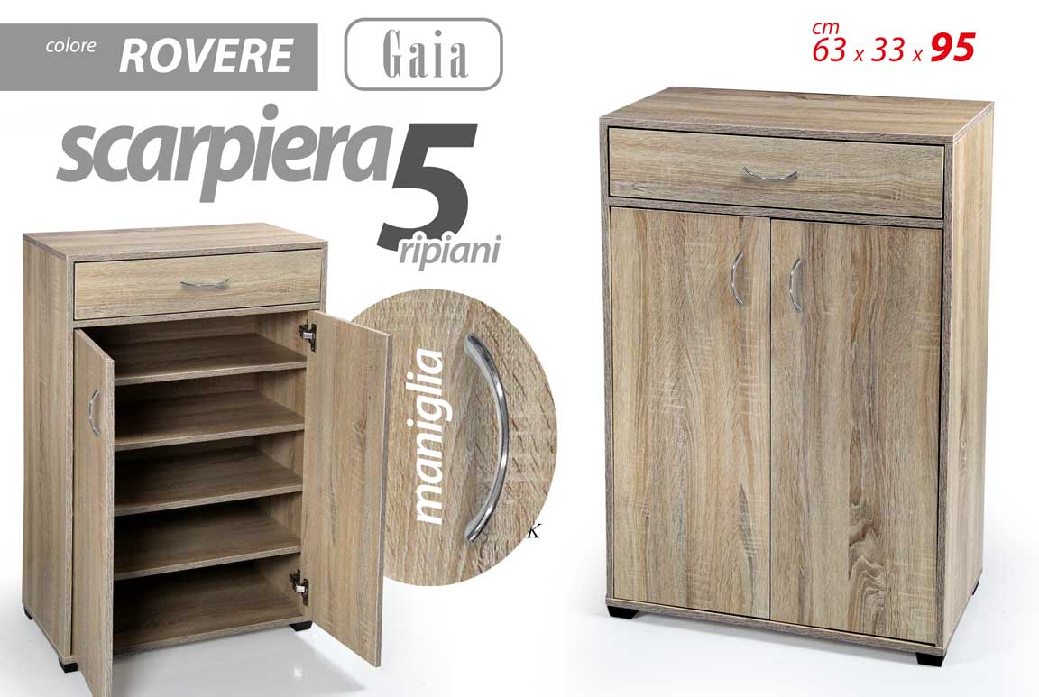 8025569770968 MOBILE SCARPIERA ARMADIO 2 ANTE CASSETTO 5 RIPIANI ROVERE SBIANCATO 95*63*33 cm - immagine 1