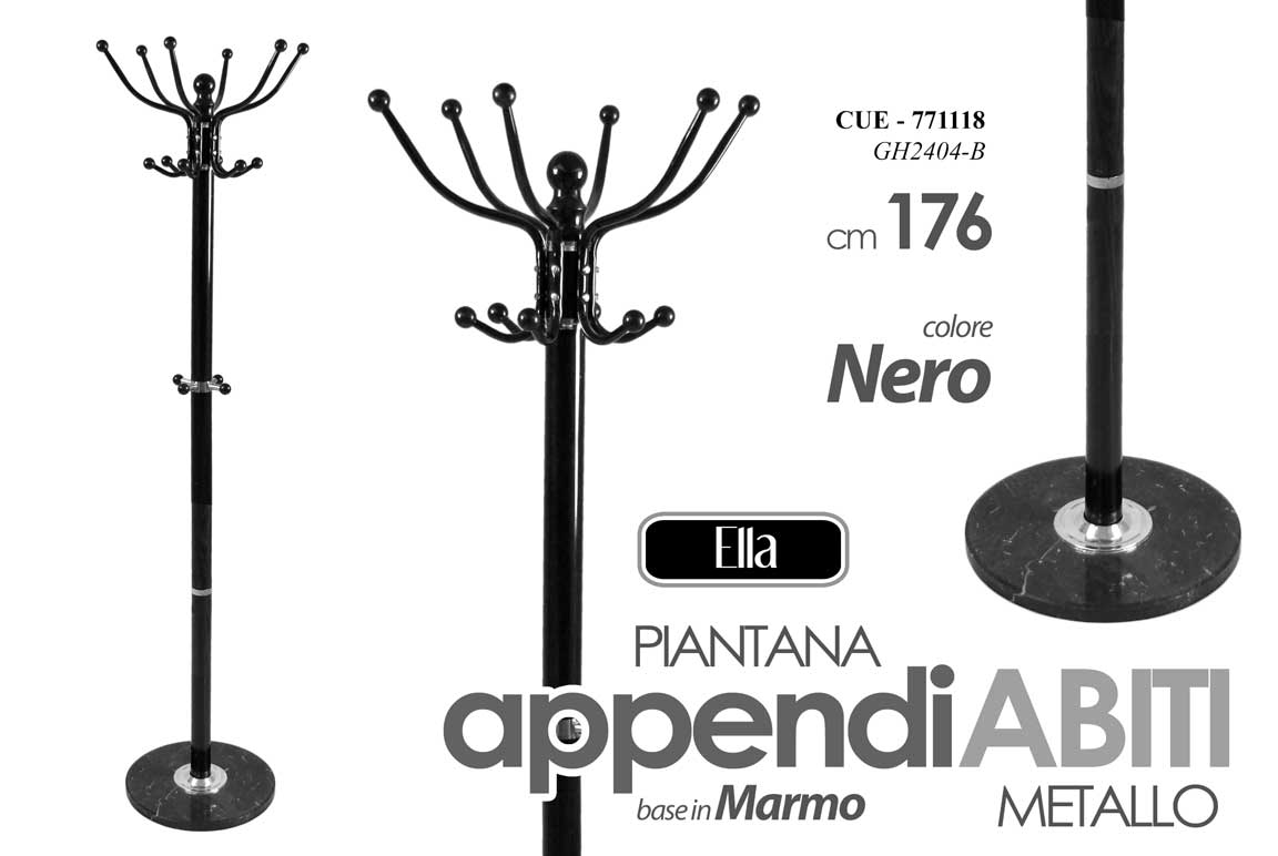 8025569771118 Attaccapanni Appendiabiti reggiborsa Piantana Metallo marmo Ganci MODERNO NERO - immagine 1