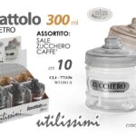 Barattolo sale zucchero caffè vetro cucina contenitore moderno tavola ass 10 cm