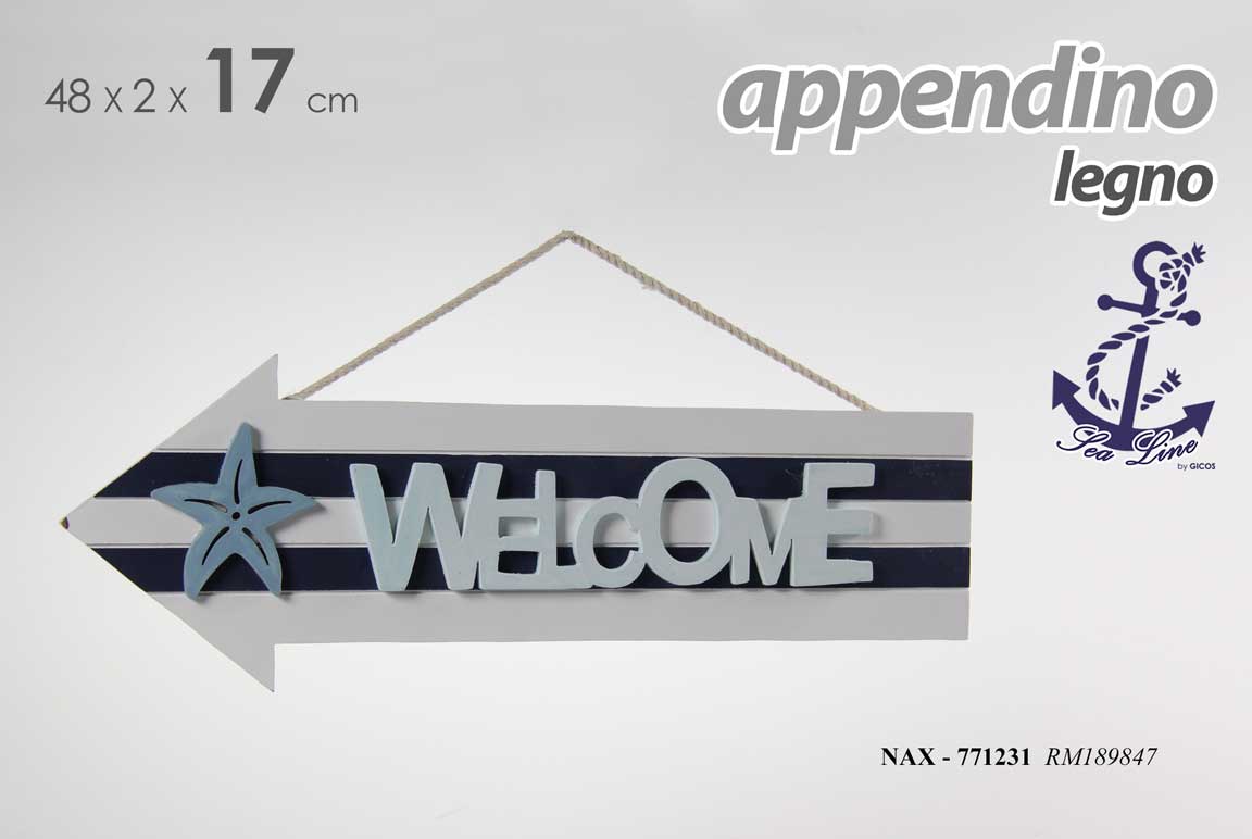 8025569771231 APPENDINO SCRITTA WELCOME LEGNO FRECCIA BENVENUTI NAUTICA MARE MARINA 48*17*2 CM - immagine 1
