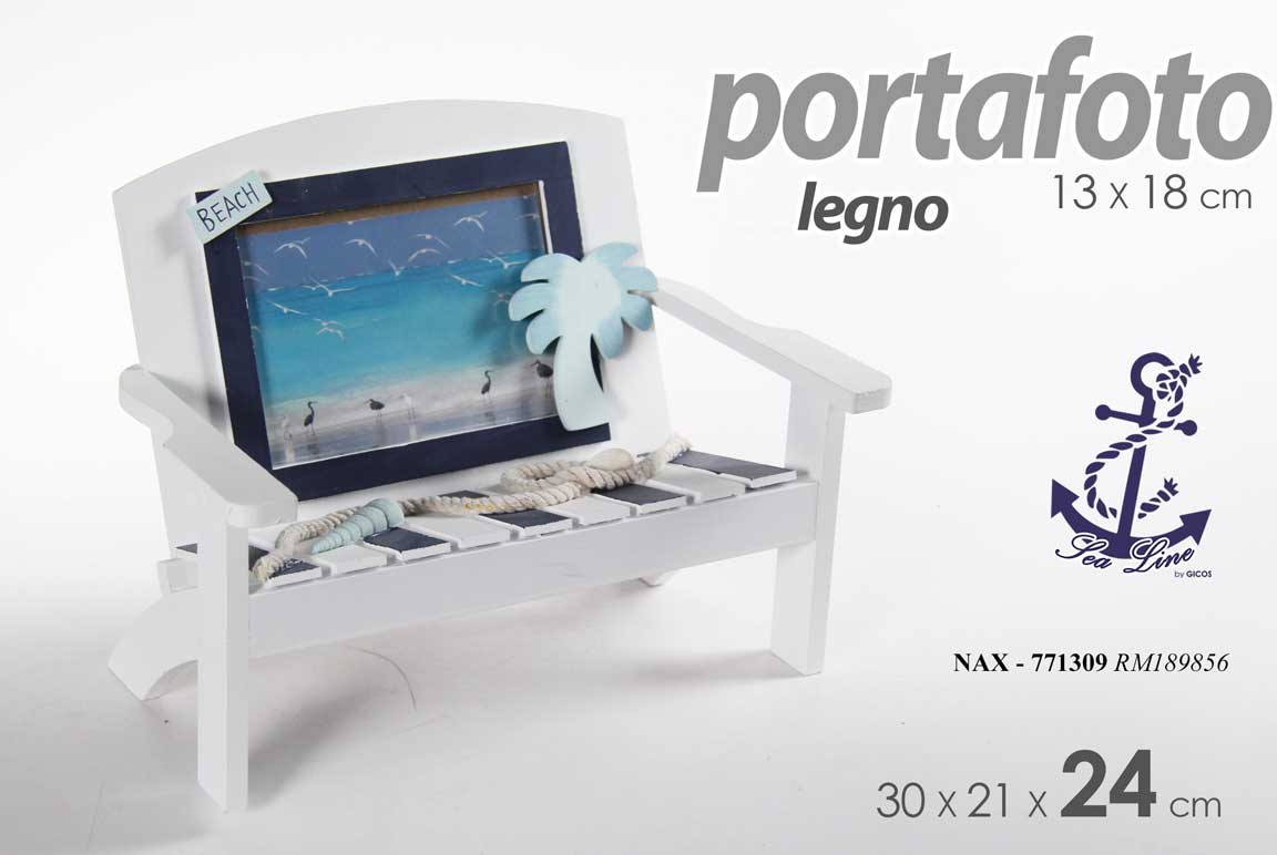 8025569771309 PORTAFOTO CORNICE SEDIA LEGNO DECORAZIONE MARE NAUTICO DA TAVOLO 30*21*24CM - immagine 1