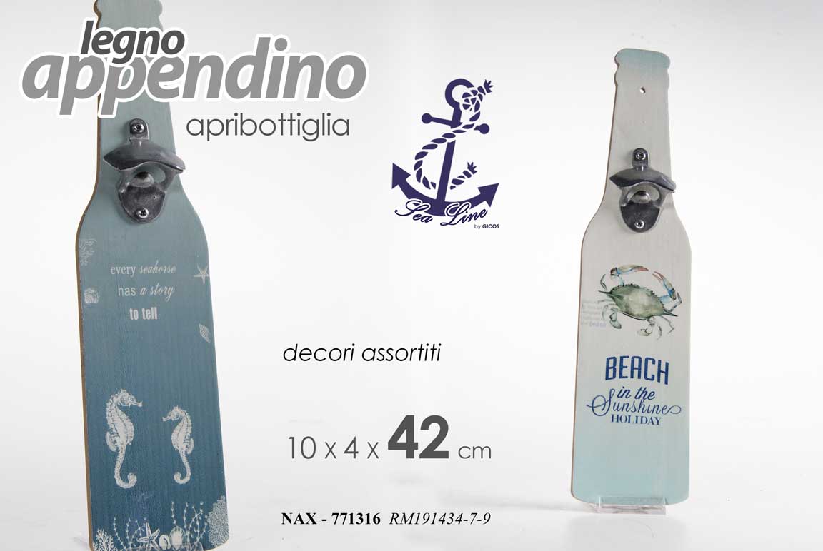8025569771316 APPENDINO DECORATIVO APRIBOTTIGLIA DA PARETE LEGNO DECO MARE NAUTICO 10*4*42CM - immagine 1