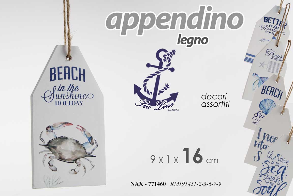 8025569771460 APPENDINO DECORATIVO BEACH MARE NAUTICO MARINO CAMERA LEGNO ASSORTITI 16*9*1CM - immagine 1