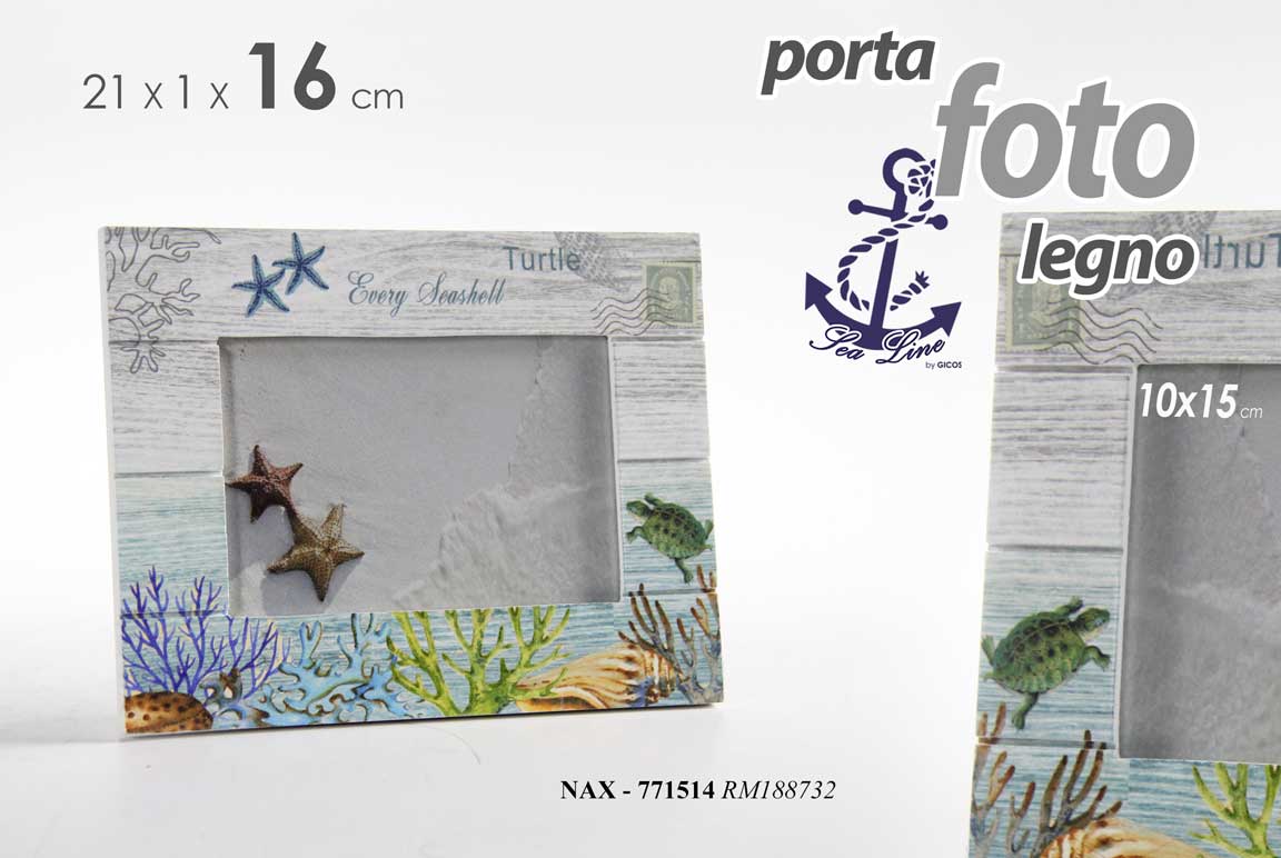 8025569771514 CORNICE PORTA FOTO LEGNO DECORAZIONE MARE CORALLI NAUTICO BEACH DA TAVOLO 21*16 - immagine 1