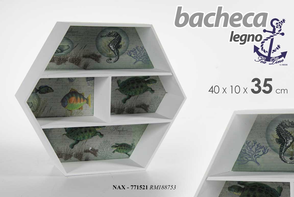 8025569771521 BACHECA PORTA OGGETTI DA PARETE MARE LEGNO DESIGN CLASSICO MODERNO 40*10*34,5CM - immagine 1