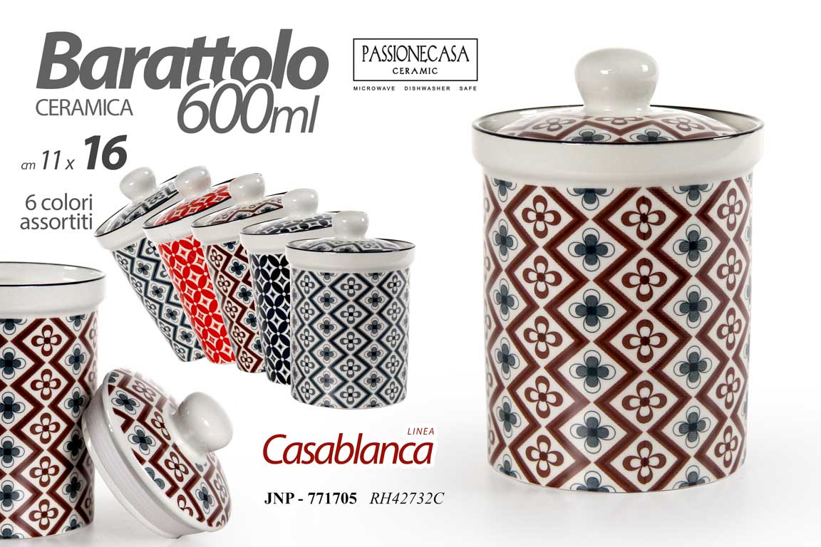 8025569771705 BARATTOLO CERAMICA ERMETICO CUCINA Contenitore MODERNO COLOR ASS 600ML h16*11CM - immagine 1