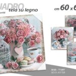 QUADRO STAMPA SU TELA Canvas LEGNO Stile Shabby Shic Multicolor ASSORT 60*60 cm