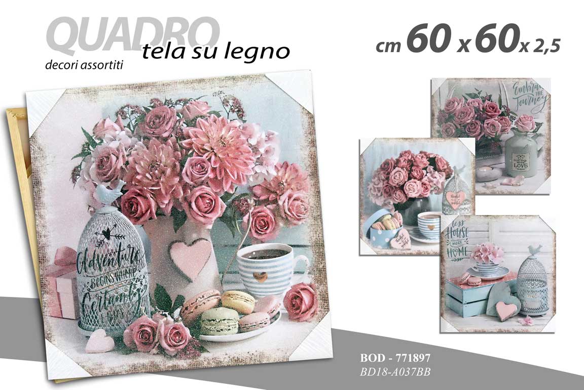 8025569771897 QUADRO STAMPA SU TELA Canvas LEGNO Stile Shabby Shic Multicolor ASSORT 60*60 cm - immagine 1