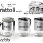 Set barattoli cucina sale zucchero caffè vetro metallo col argento moderno 14cm