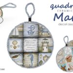 Quadretto tondo piastrella maiolica mare nautico muro parete ceramica ass 11 cm