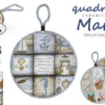 Quadretto tondo piastrella maiolica mare nautico muro parete ceramica ass 18 cm