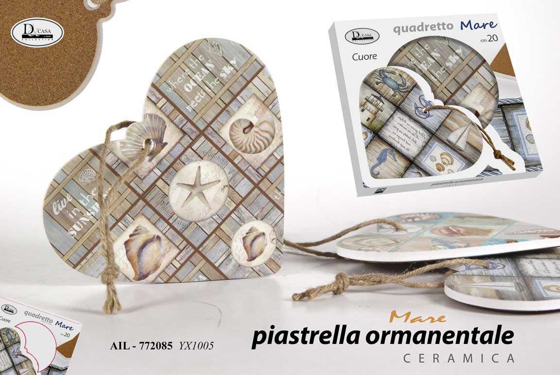 8025569772085 Quadretto cuore piastrella maiolica mare nautico muro parete ceramica ass 16*19 - immagine 1