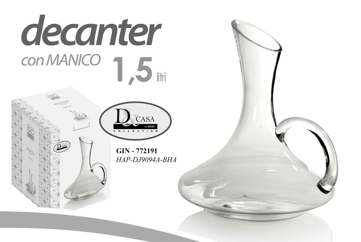 8025569772191 DECANTER VINO CON MANICO IN VETRO ELEGANTE CARAFFA Ristorante Pub CASA 1,7 LIT - immagine 1