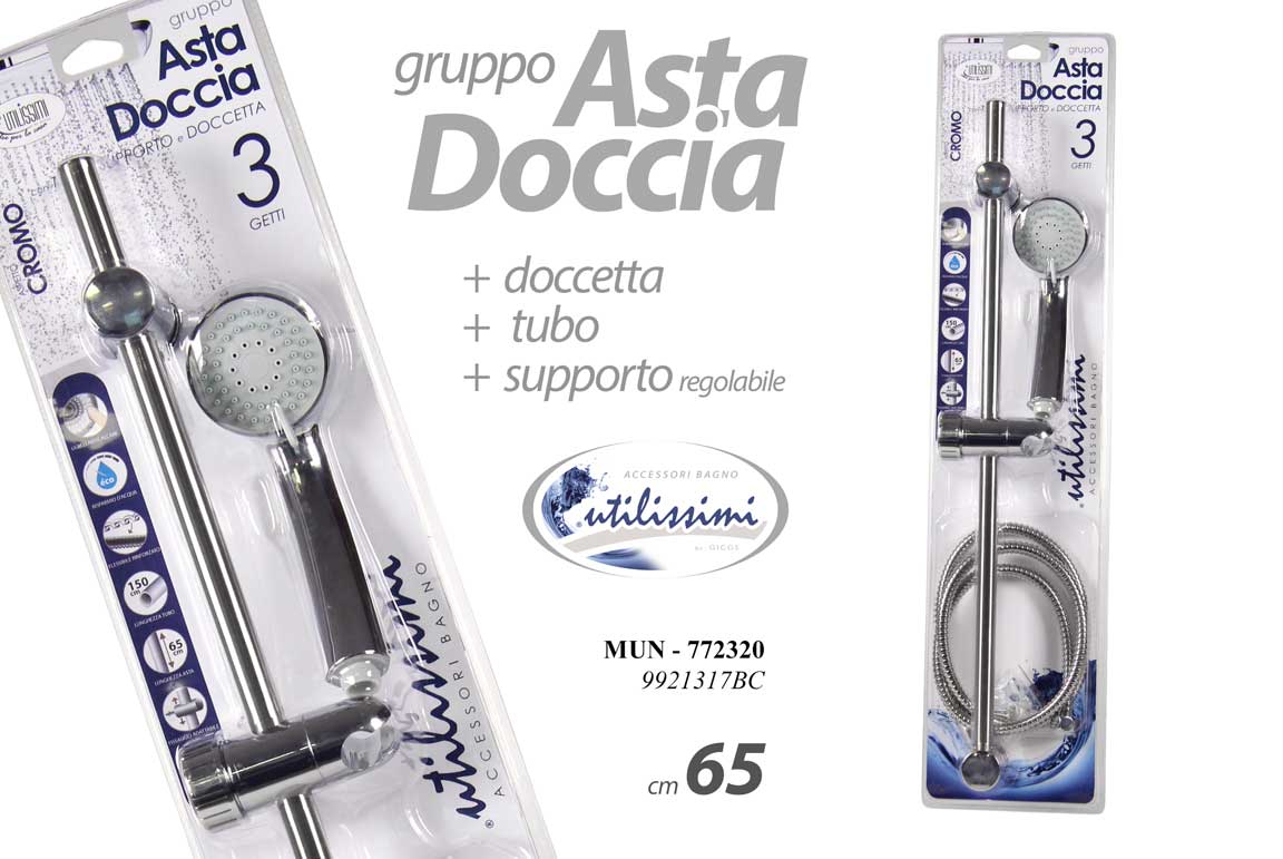 8025569772320 Asta doccia completa doccetta Sali scendi 3 getti set regolabile cromo 65 cm - immagine 1
