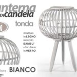 LANTERNA PORTACANDELA DA TERRA PIANTANA BIANCA LEGNO BICCHIERE VETRO 51*39 cm