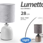 LAMPADA LUMETTO ABAT JOUR DA TAVOLO COMODINO BASE CERAMICA E 14 TRAFORATA 28cm
