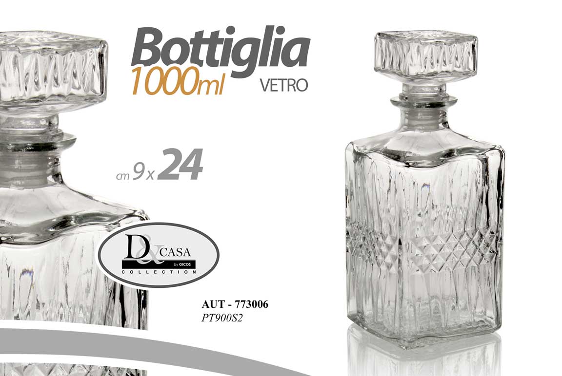 8025569773006 BOTTIGLIA Whisky Liquori VINO Decanter VETRO TAPPO ERMETICO QUADRATA 900 ML 24cm - immagine 1