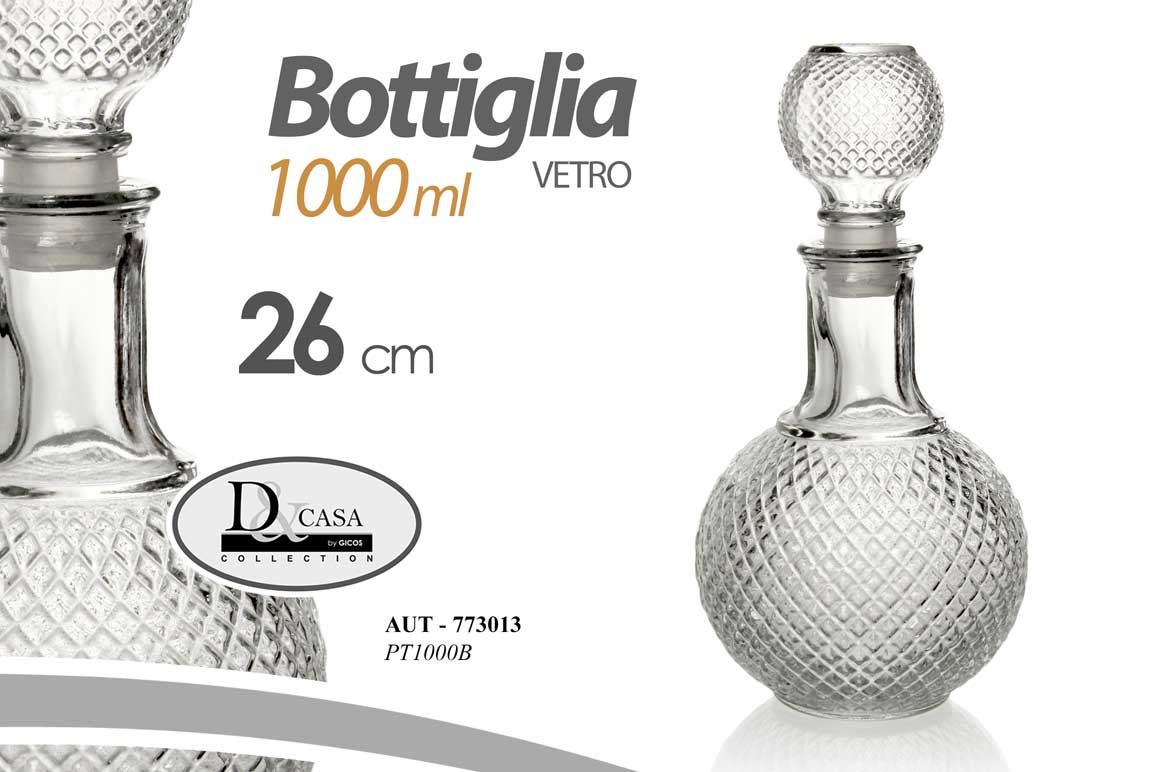 8025569773013 BOTTIGLIA Whisky Liquori VINO Decanter VETRO TAPPO ERMETICO TONDA 1 LIT 26 cm - immagine 1