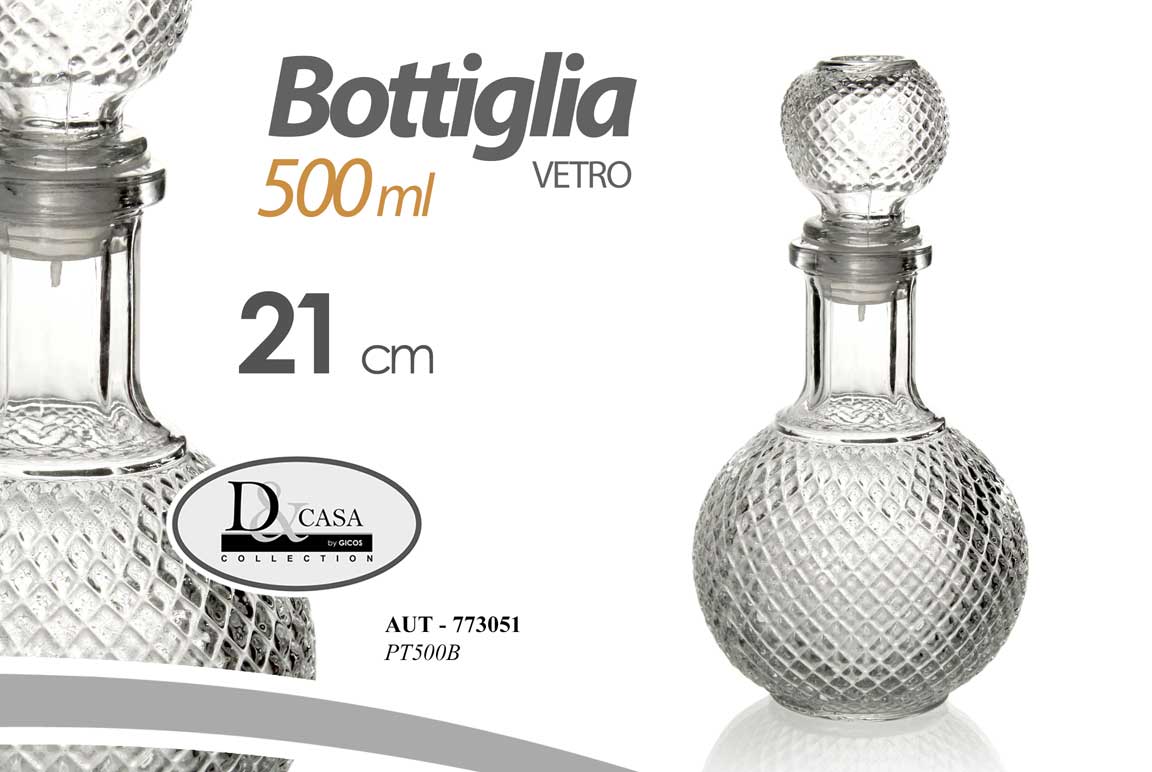 8025569773051 BOTTIGLIA Whisky Liquori VINO Decanter VETRO TAPPO ERMETICO TONDA 500 ML 21 cm - immagine 1