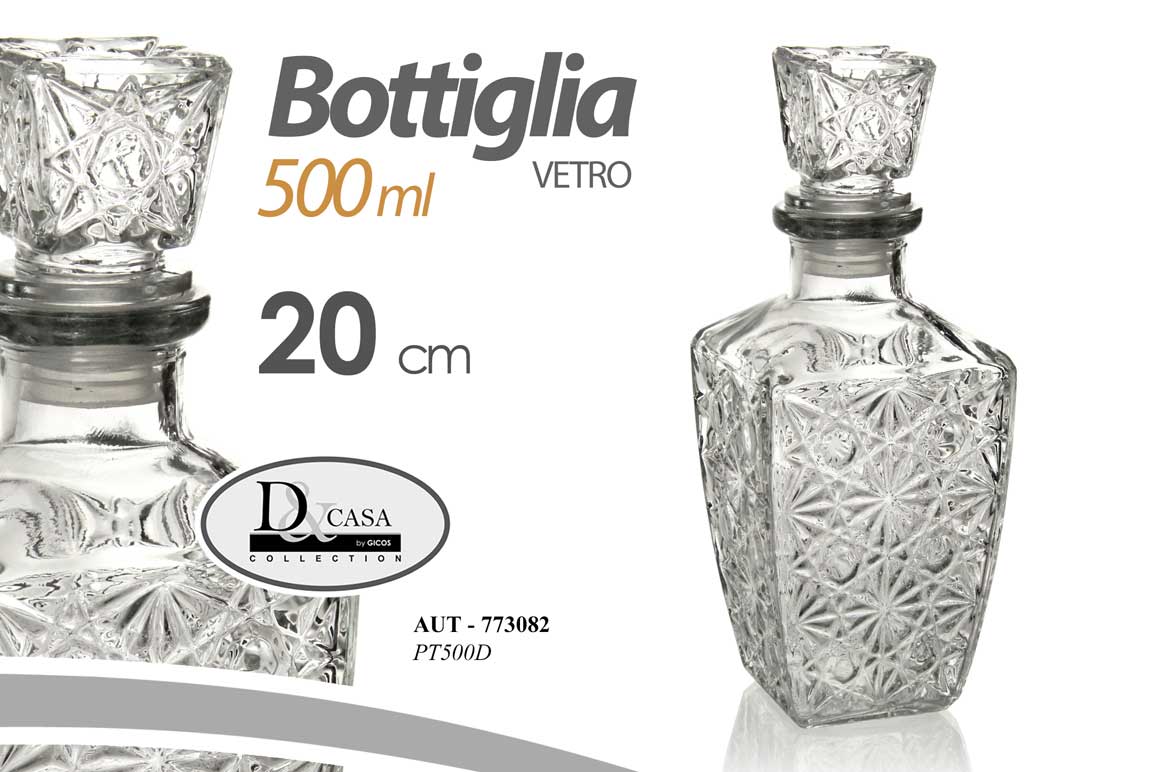 8025569773082 BOTTIGLIA Whisky Liquori VINO Decanter VETRO TAPPO ERMETICO QUADRATA 500 ML 20cm - immagine 1
