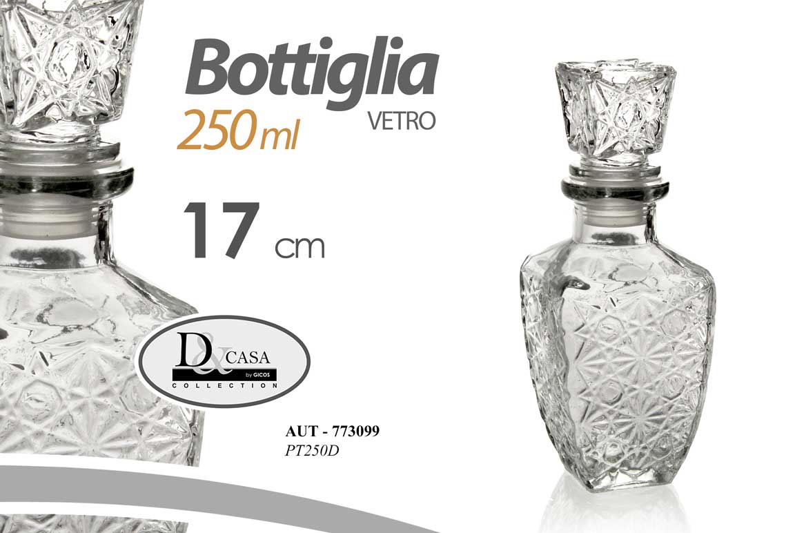 8025569773099 BOTTIGLIA per Whisky Liquori VINO BOTTIGLIETTA VETRO TAPPO ERMETICO 250ML 17*7cm - immagine 1