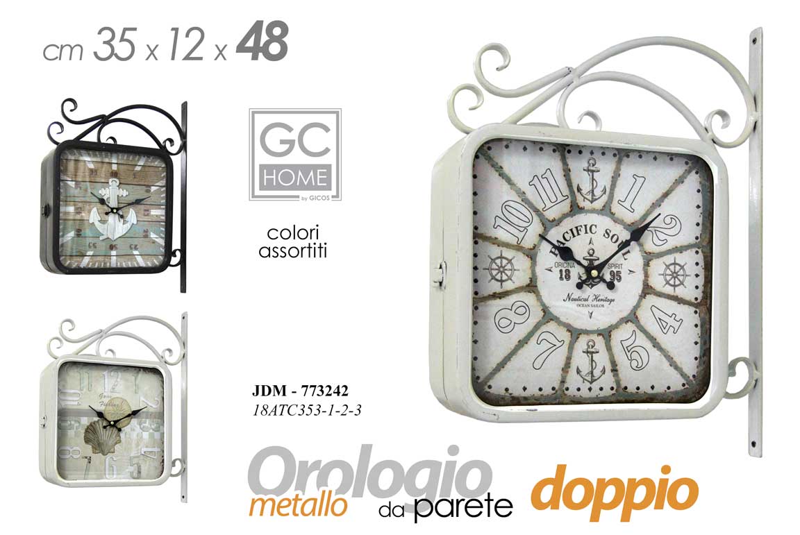 8025569773242 OROLOGIO DA PARETE DOPPIO STILE INSEGNA METALLO QUADRATO CLASSICO MODERNO 48*35 - immagine 1