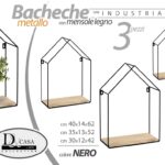 3 MENSOLE PARETE BACHECA CASA MENSOLA LEGNO SOSPESA METALLO NERO 62-52-42cm