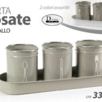 3 Barattoli Portaposate tavolo contenitore posate mestoli metallo ass 33x12x11 cm