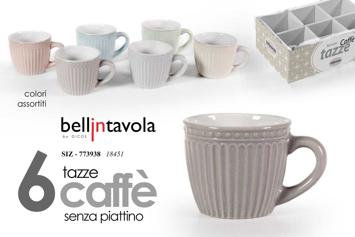 8025569773938 Set 6 tazzine tazze caffè moderne moka porcellana linea pastello vintage 90 ml - immagine 1