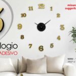 OROLOGIO ADESIVO DA PARETE MURO MODERNO VINTAGE SILENZIOSO NUMERI COLOR ORO 75cm