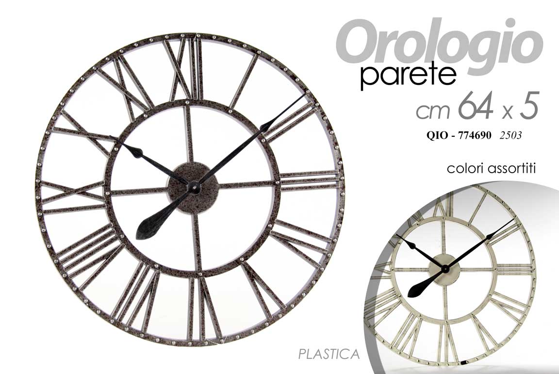 8025569774690 OROLOGIO DA PARETE STILE METALLO PLASTIC NUMERI Romani CLASSICO MODERNO 64*5 cm - immagine 1