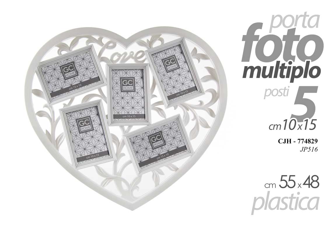 8025569774829 CORNICE PORTA FOTO 55*48 CM MULTIPLO 5 POSTI CUORE LOVE MODERNO DA PARETE - immagine 1