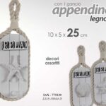 APPENDINO DA PARETE  IN LEGNO DECORATIVO CON CORDA POMOLO LINEA MARE ASSOR 25 CM