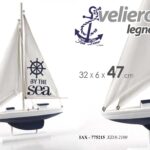 VELIERO NAVE BARCA IMBARCAZIONE LEGNO ARREDO NAUTICO MARE BIANCO BLU 32*6*47 CM