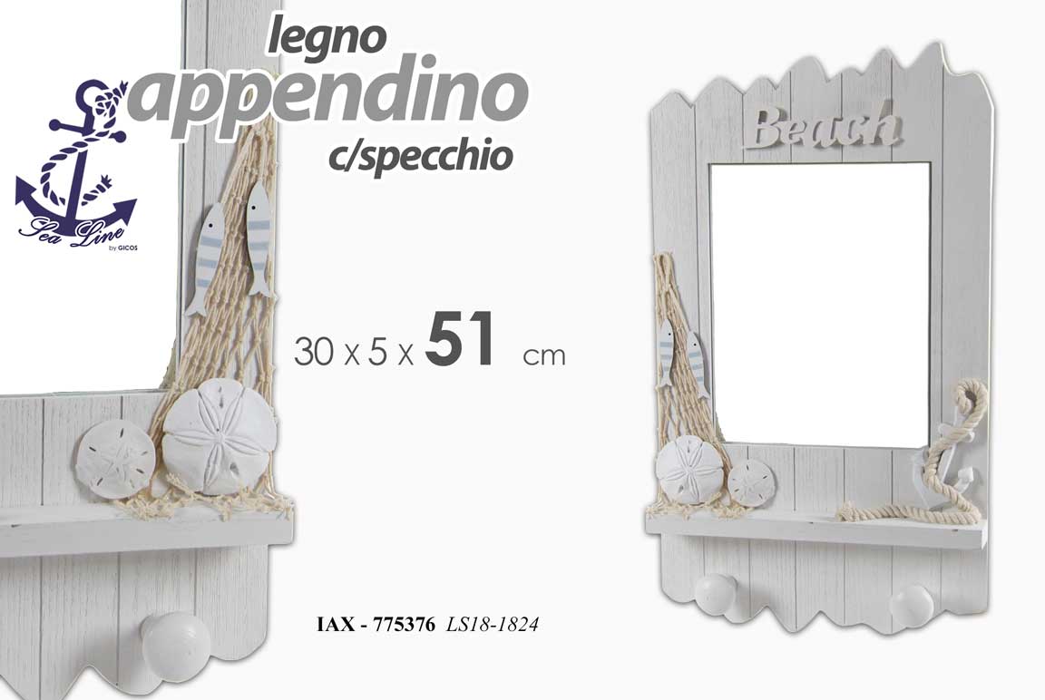 8025569775376 SPECCHIO APPENDINO DA PARETE SPECCHIERA APPENDI ABITI NAVALE MARE NAUTICO 51 cm - immagine 1