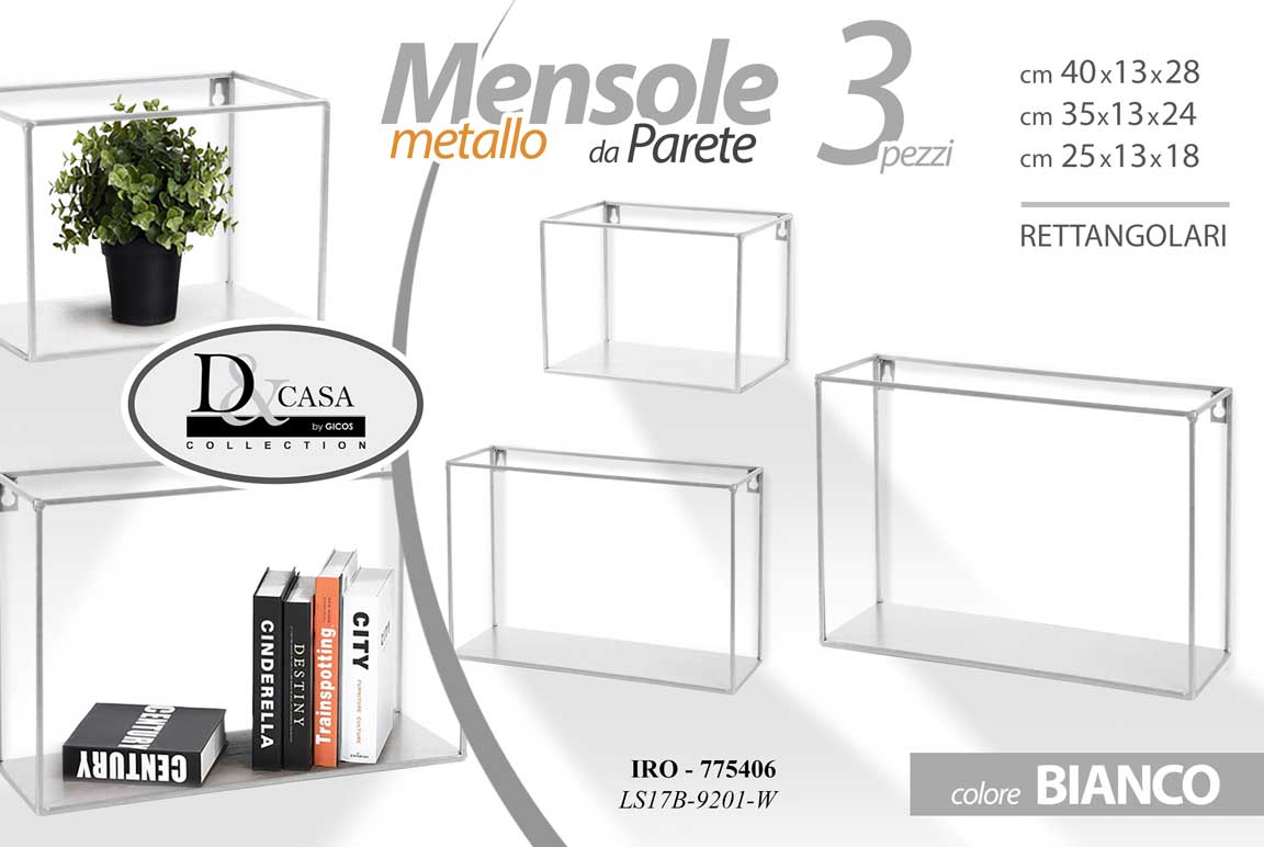 8025569775406 3 PEZZI MENSOLE DA PARETE 28/24/18CM CUBO MENSOLA QUADRATA MODERNA METALLO - immagine 1