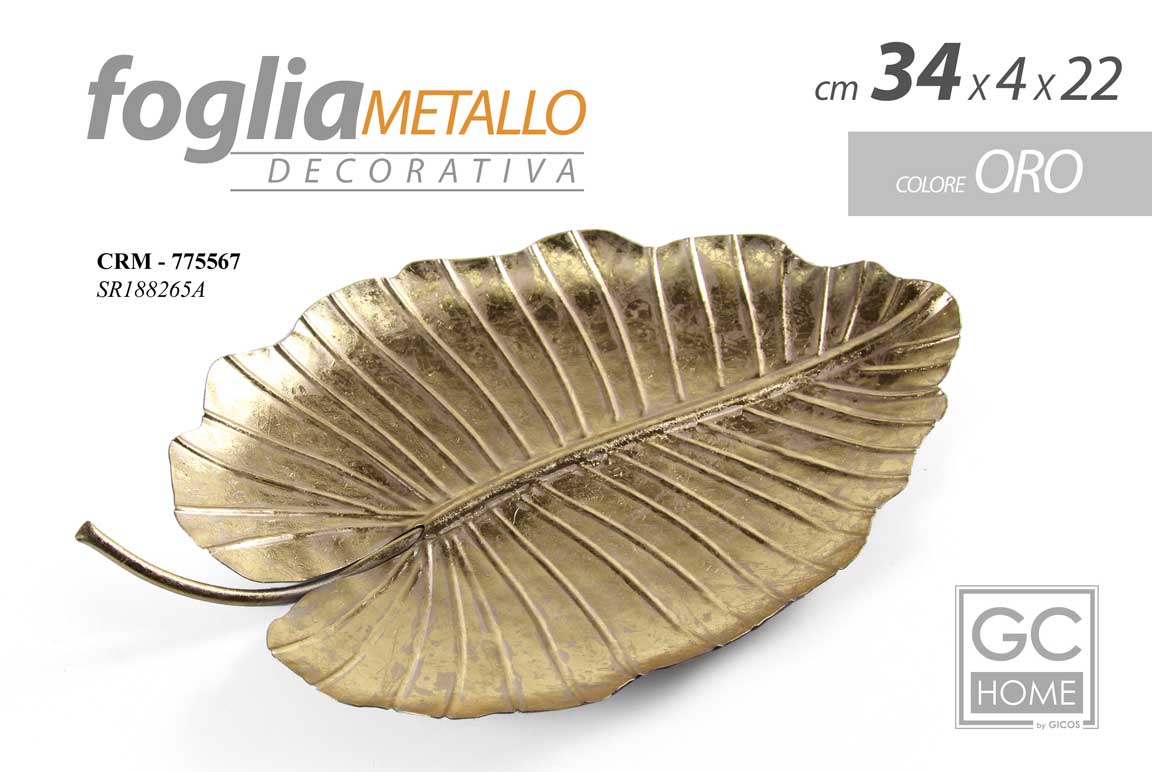 8025569775567 FOGLIA METALLO DECORATIVA TAVOLO CENTROTAVOLA ORO CLASSICO MODERNO 34*4*22 cm - immagine 1