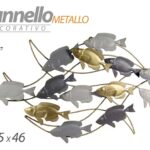 QUADRO METALLO PARETE PANNELLO DECORATIVO ARREDO PESCI PESCE GRIGIO ORO 94*46*5