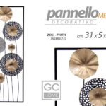QUADRO METALLO PARETE PANNELLO DECORATIVO ARREDO FIORI NERO ORO 31*90*5,1 CM